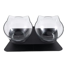Living and Home 15° Tilted Elevated Feeder with Double Cat Bowls, Transparent | Multi
