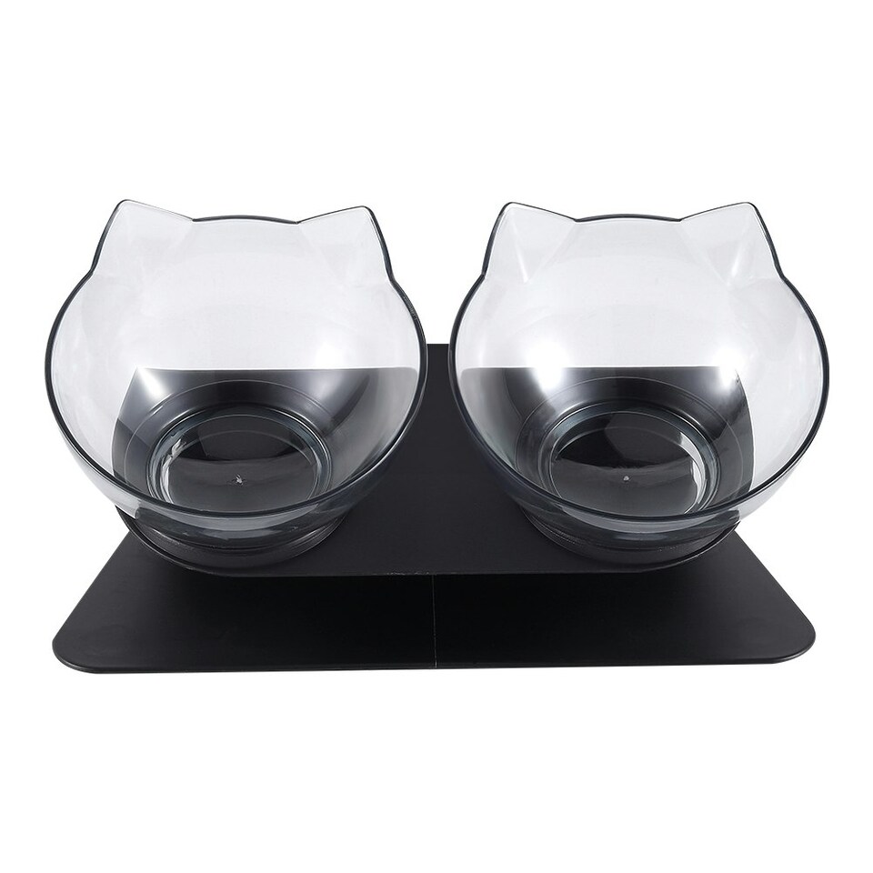 image 1 of Living and Home 15° Tilted Elevated Feeder with Double Cat Bowls, Transparent | Multi