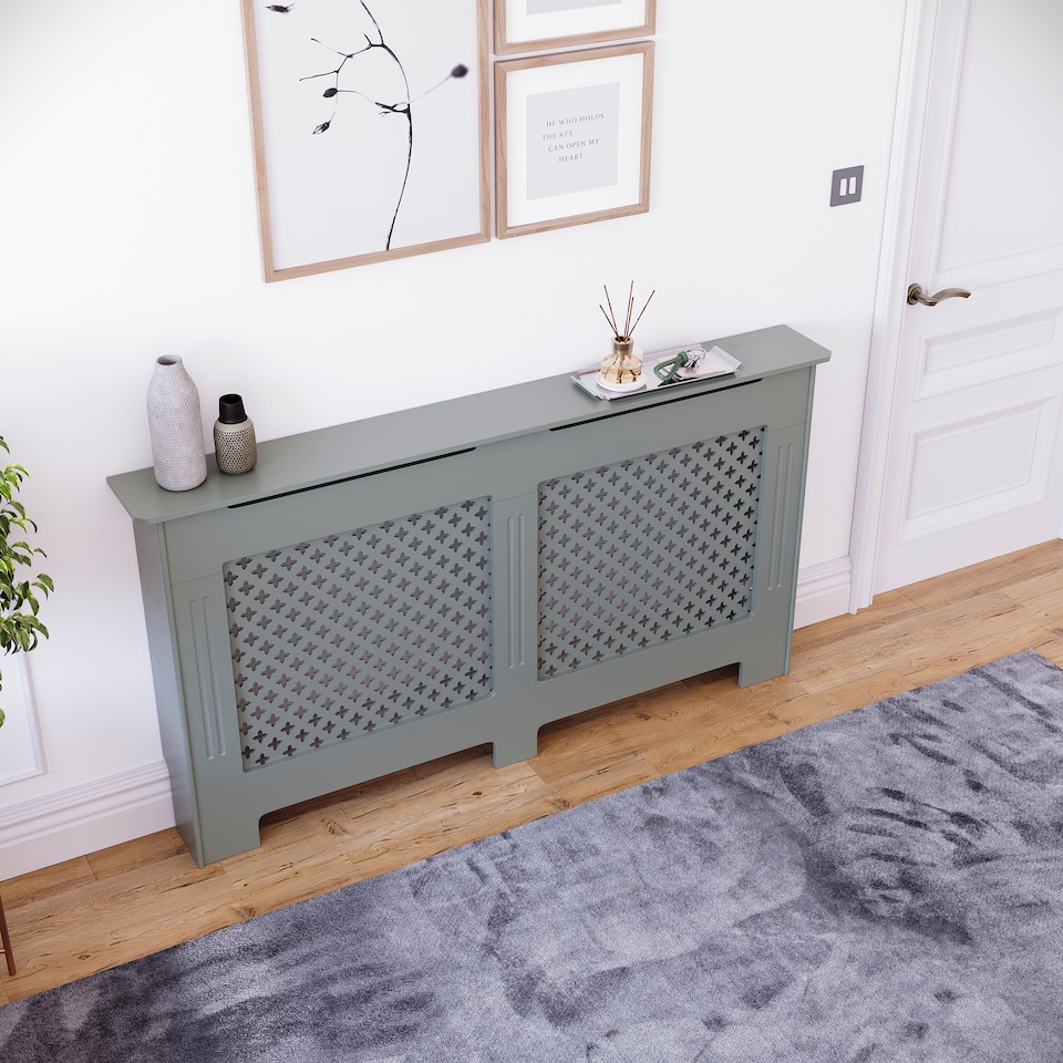 image 1 of Vida Designs Oxford Radiator Cover Painted MDF Cabinet, Grey, 152cm