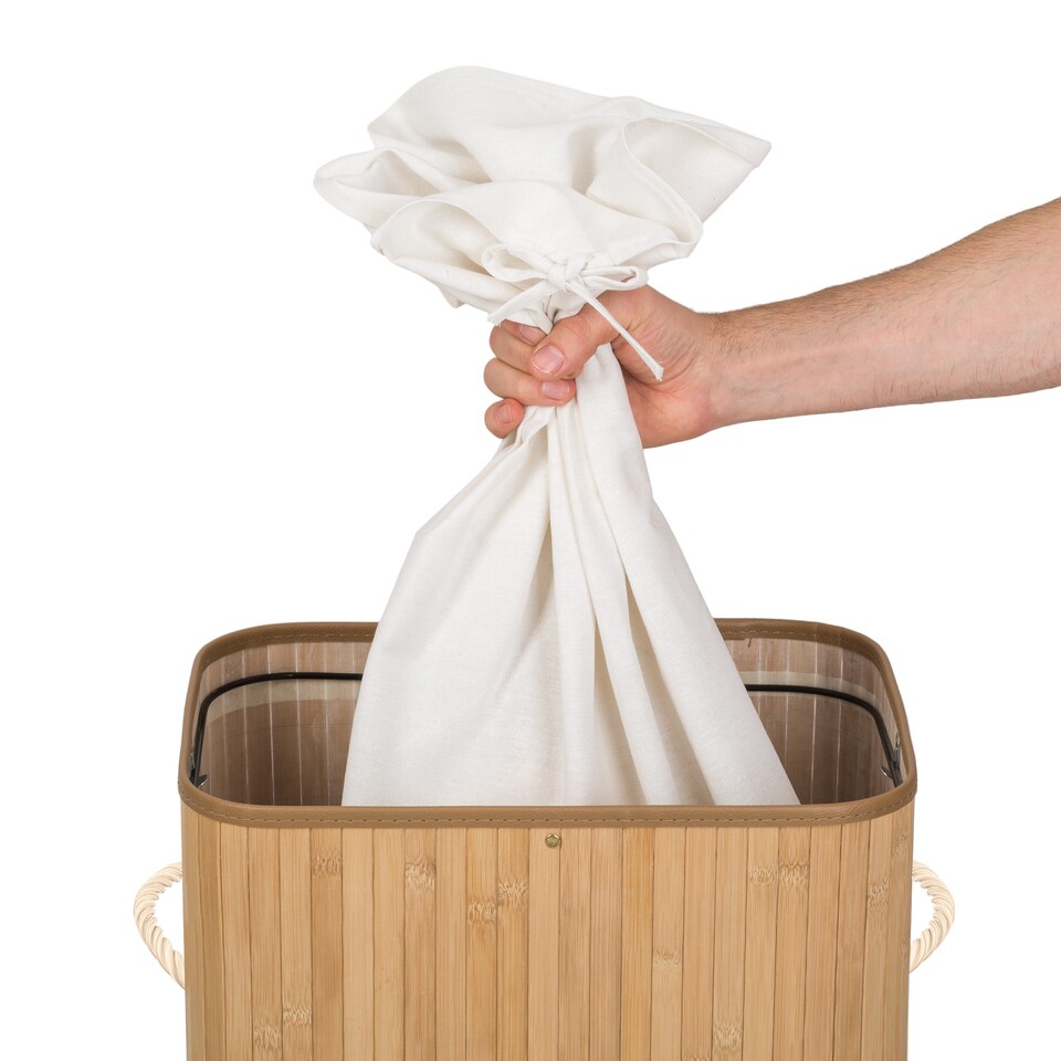 image 1 of Laundry Basket - washing hamper with lid, removable laundry bag, 2 handles | Brown | beige | 72 L | 1