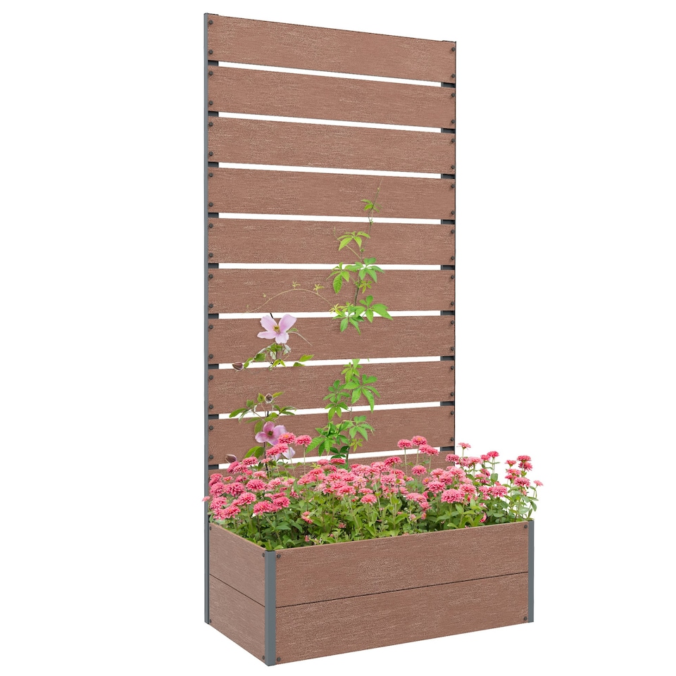 image 1 of Outsunny Raised Garden Bed with Trellis and Drainage Hole, Planter Box Grey