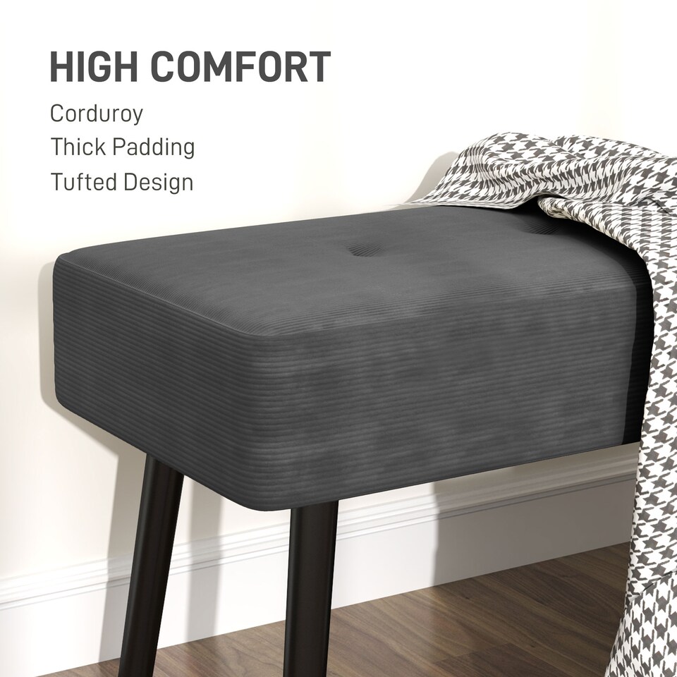 image 1 of HOMCOM End of Bed Bench with Thick Padding and Steel Legs for Entryway, Grey