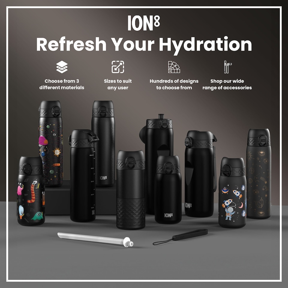 image 1 of Leak Proof 1 Litre Water Bottle, Stainless Steel, 1200ml (40oz) | Black | Black | One Size