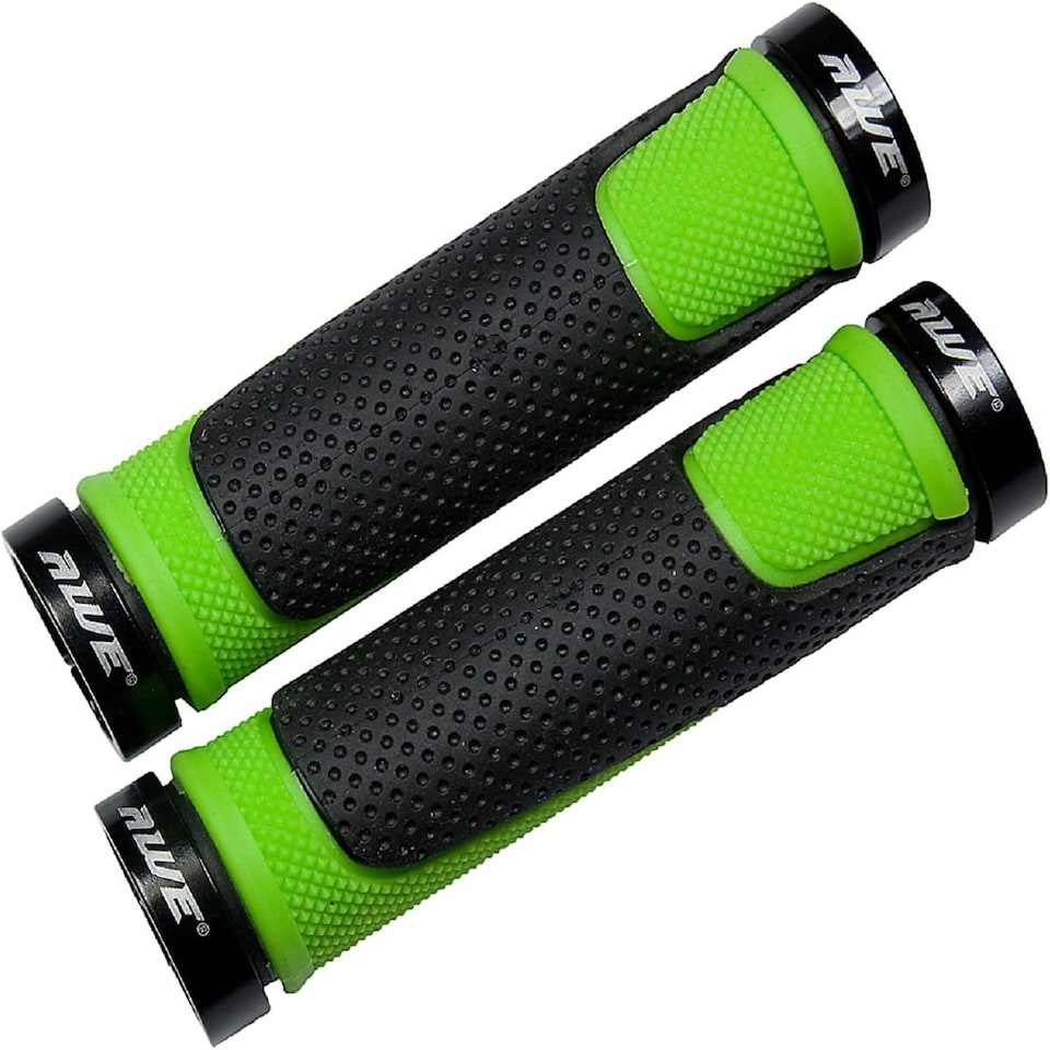 image 1 of AWE AWEGrip Alloy BMX MTB Bike Green/Black Handlebar Locking Grips + End Caps