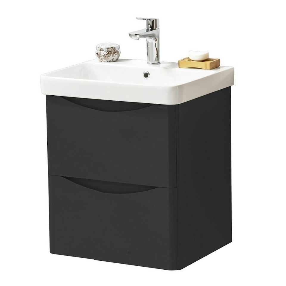 image 1 of Bathroom Wall Mounted 2-Drawer Vanity Unit with Basin 500mm Wide - Matt Graphite - (Arch) - Brassware Not Included | Grey | Grey | 1