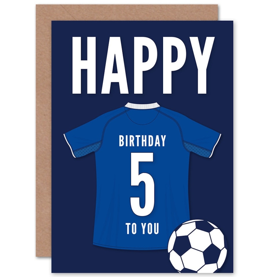image 1 of Football Strip Kit Jersey Top On Dark 5 Year Old Child Kids 5th Birthday Card