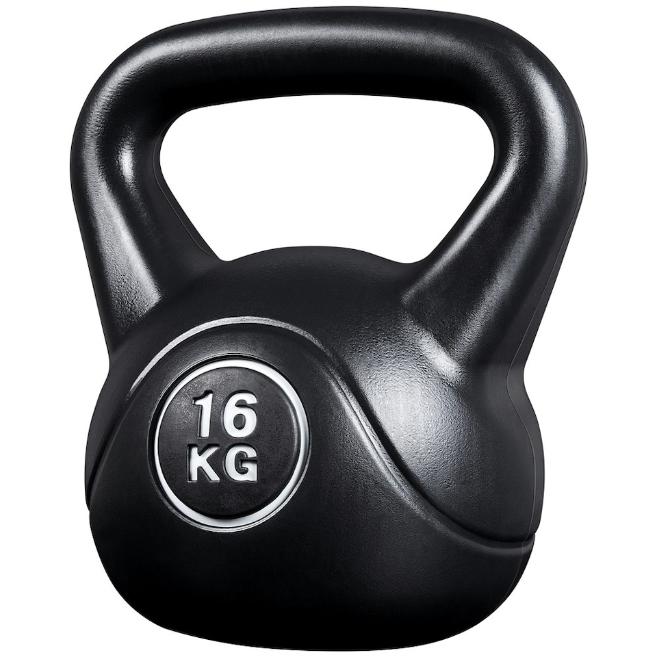 image 1 of Yaheetech 16kg HDPE Coated Kettlebell with Ergonomic Handle | Black | 16