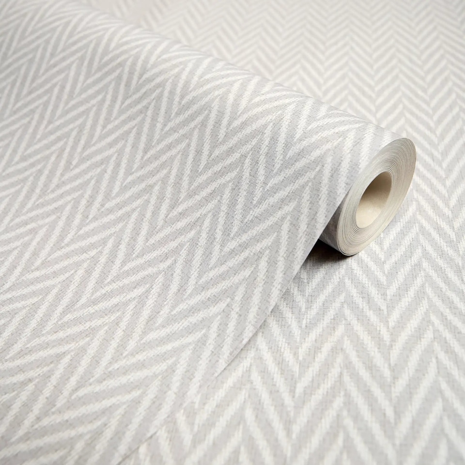 image 1 of Herringbone Wallpaper in Soft Grey | Grey | Grey | 5m2