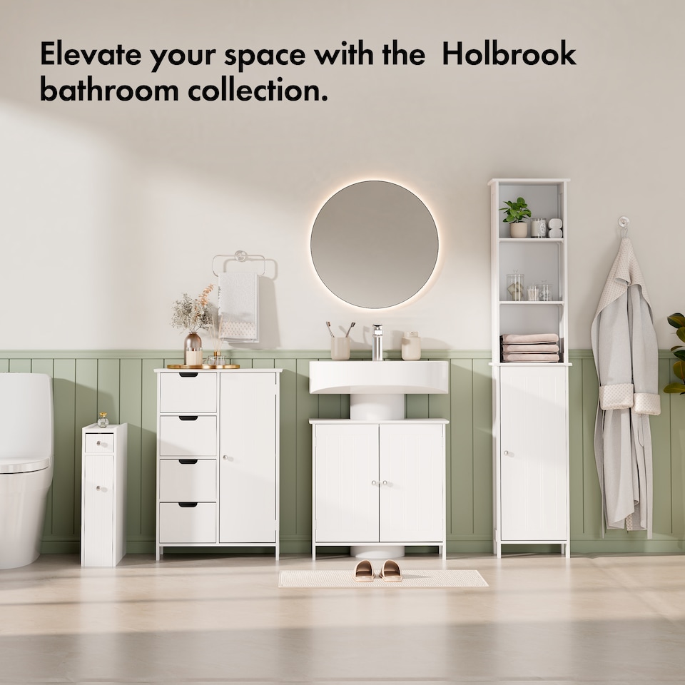 image 1 of VonHaus Holbrook White Slim Bathroom Storage Unit with Drawers