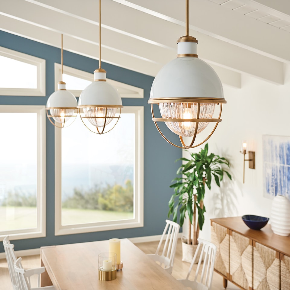 image 1 of Kichler Tollis Globe Pendant Ceiling Light Natural Brass & White