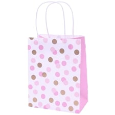 Pink & Gold Dots Paper Party Bag with Handles 20cm - Pack of 4