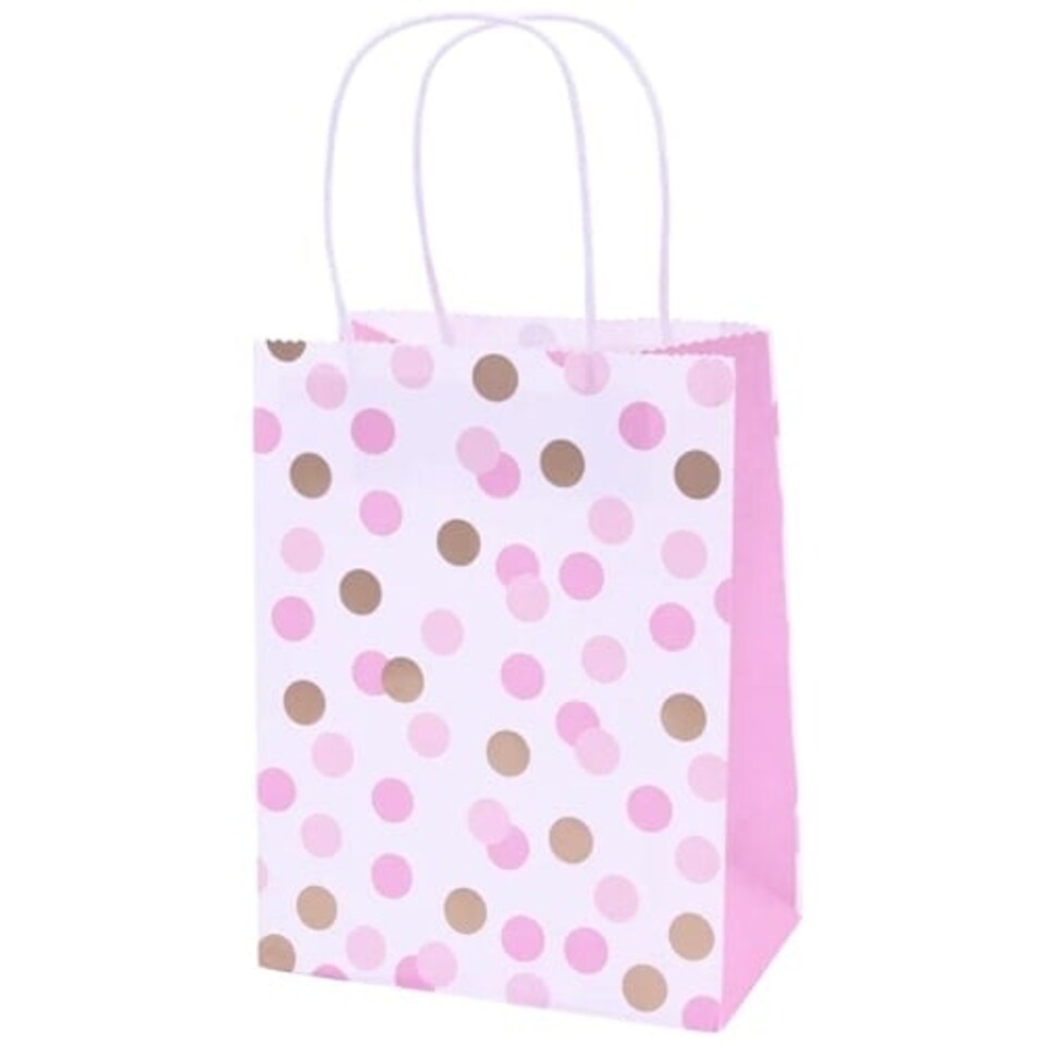 Pink & Gold Dots Paper Party Bag with Handles 20cm - Pack of 4