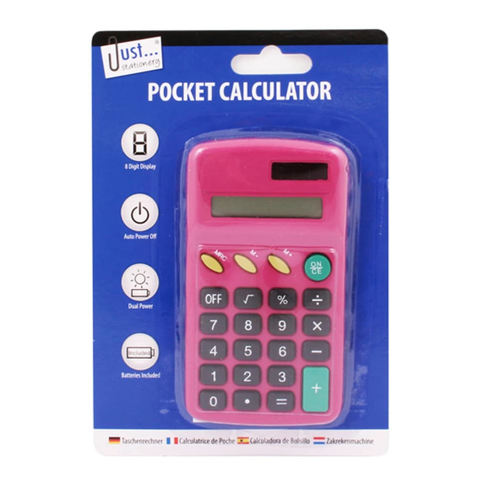 Just Stationery Pocket Calculator - Pink - One Size