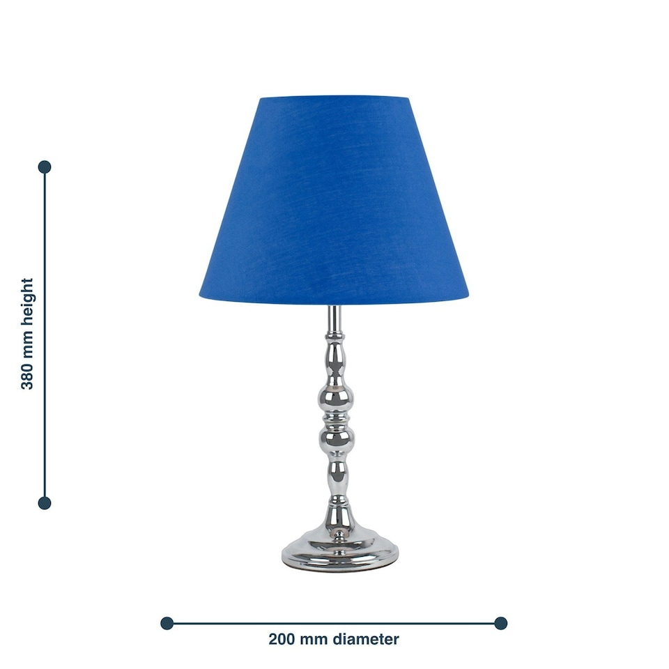 image 1 of Chrome Table Lamp with Decorative Stem and Royal Blue Shade Chrome | Blue