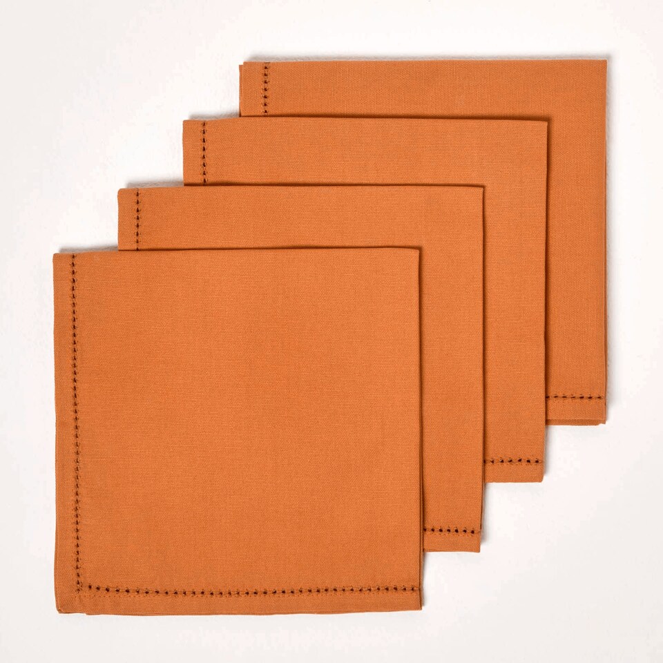image 1 of Homescapes Burnt Orange Fabric 4 Napkins Set | Orange | One Size | 1