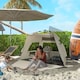 image 2 of Outsunny Pop Up Tent Beach Tent for 23 Person, Easy Set Up Sun Shelter with Extended Floor, Sandbags, Mesh Windows and Carry Bag | Brown