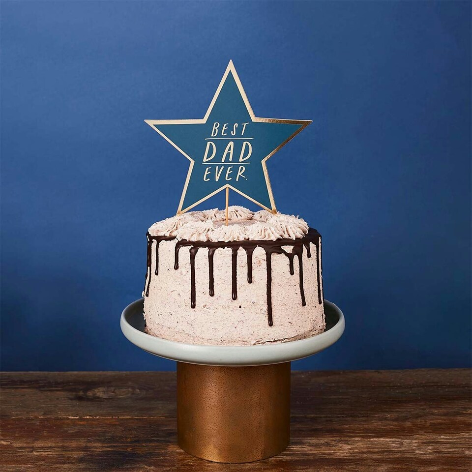 image 1 of Navy 'Best Dad Ever' Star Card Cake Topper