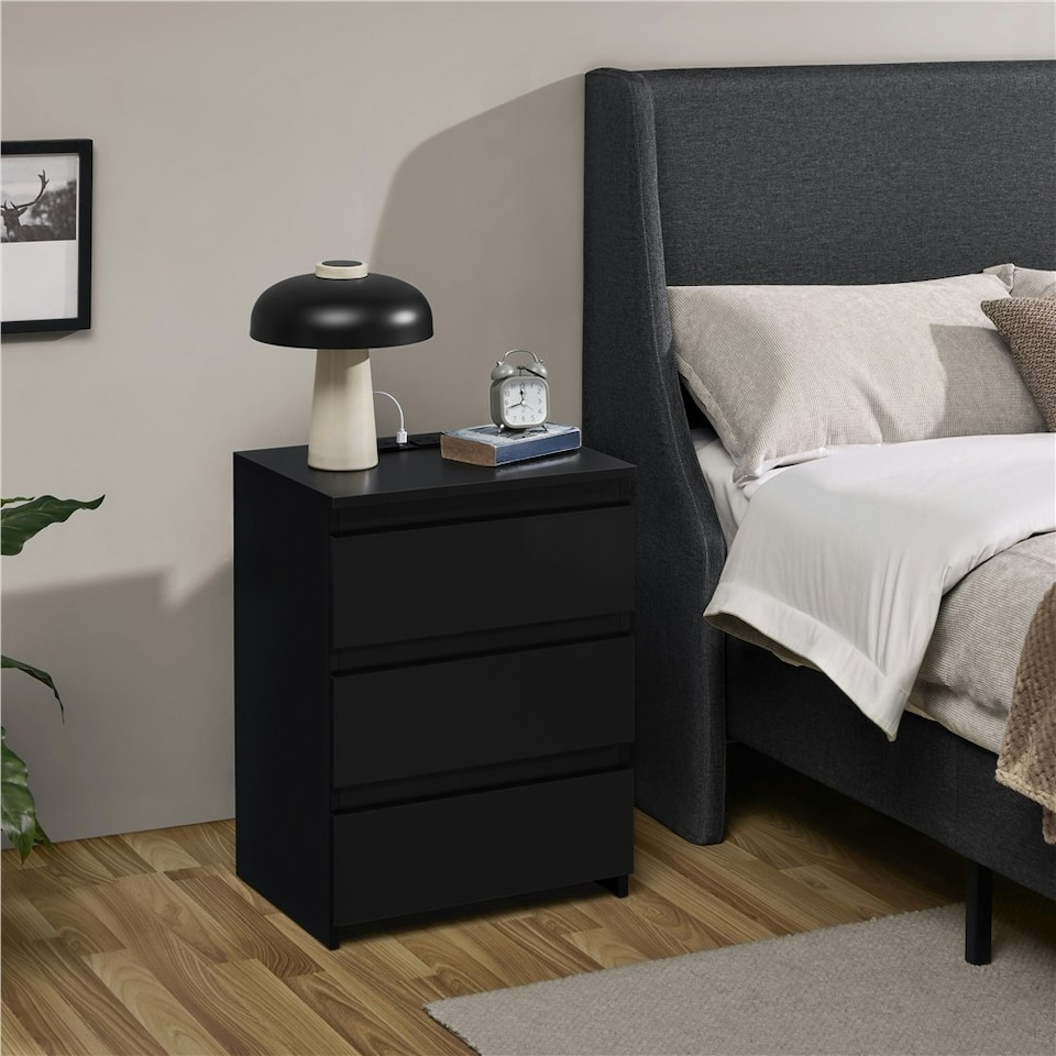 image 1 of Yaheetech Simple 3-Drawer Vertical End Table with Charging Station