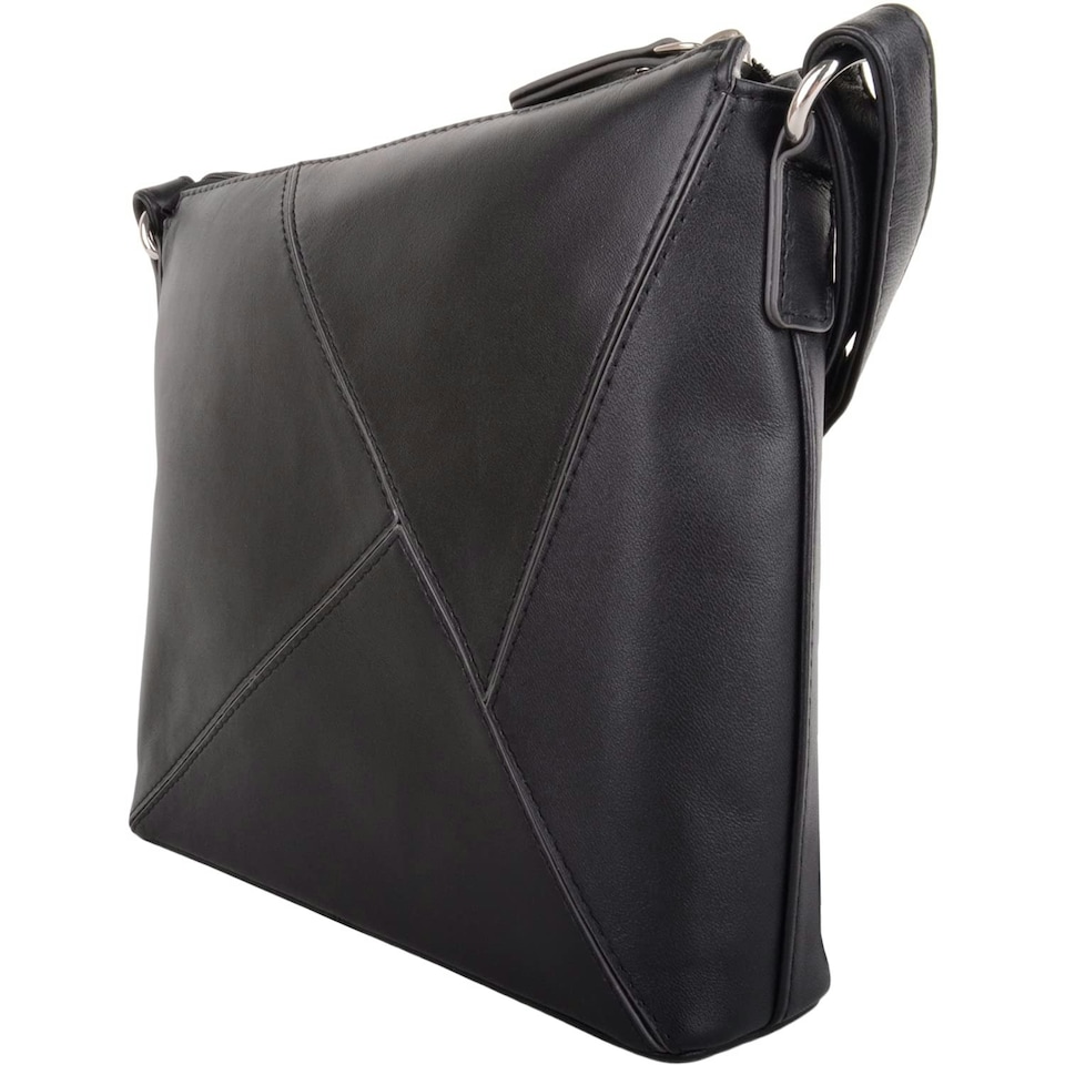 image 1 of Genuine Soft Leather Crossbody Shoulder Triangle Panel Handbag Black | Black