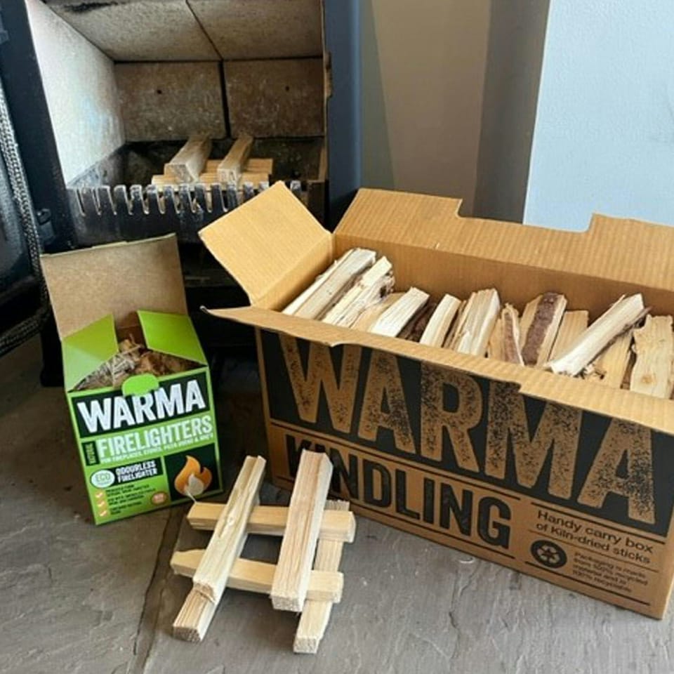 image 1 of Warma Softwood Firewood Logs Bundle - 2 Nets, Kindling, Firelighters & Matches