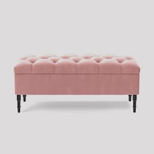 Alyana 120cm Wide Tufted Rectangle Ottoman Storage Bench - Upholstery Velvet Shoe Bench with Turned Wooden Legs