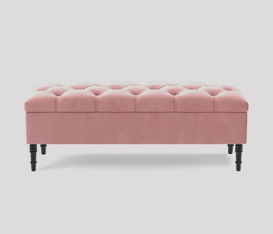 image 1 of Alyana 120cm Wide Tufted Rectangle Ottoman Storage Bench - Upholstery Velvet Shoe Bench with Turned Wooden Legs