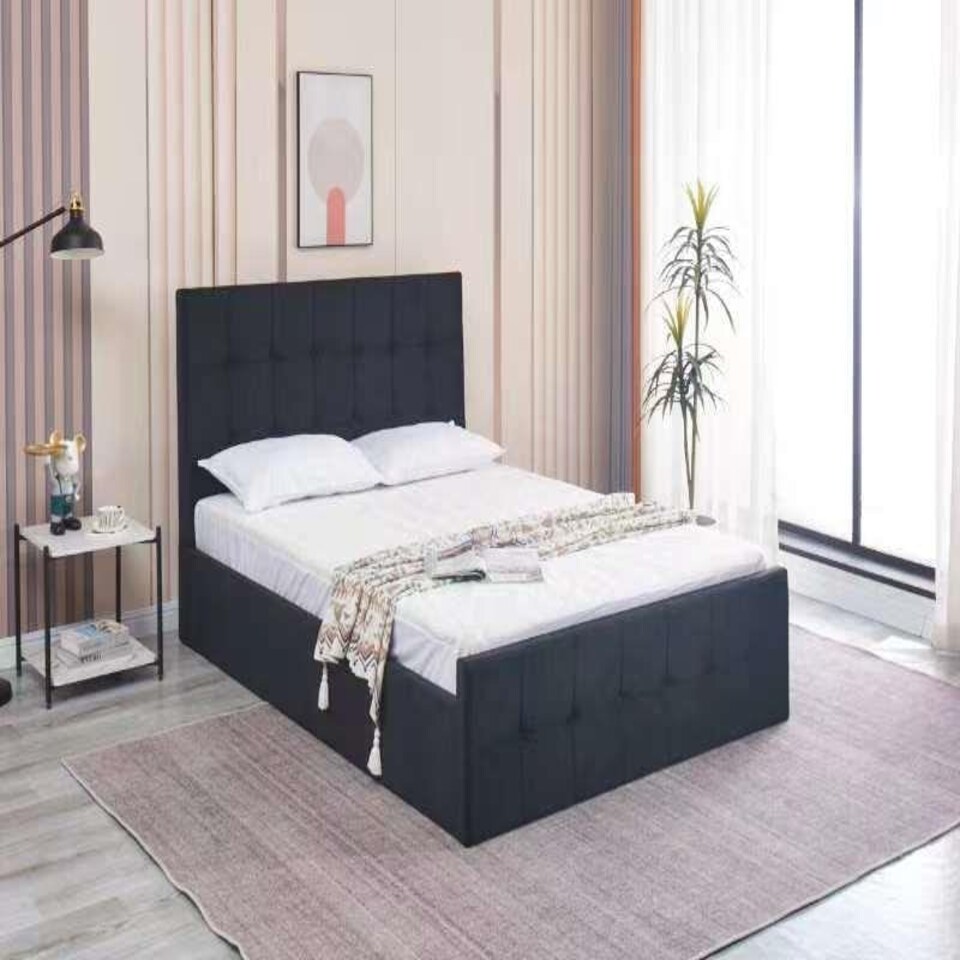 image 1 of Ottoman Storage Bed black 3ft single and 1 mattress velvet cushioned bedroom