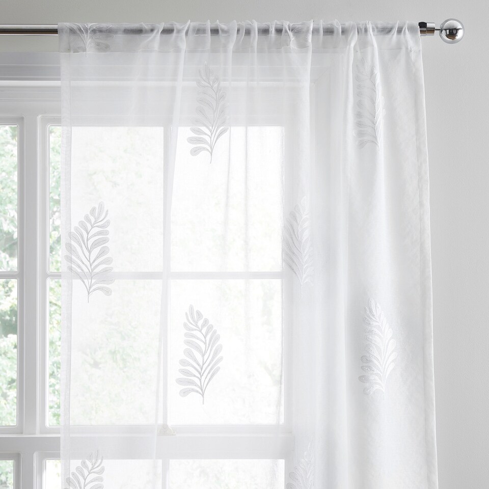image 1 of Appletree Leaf Embroidery Voile Panel White