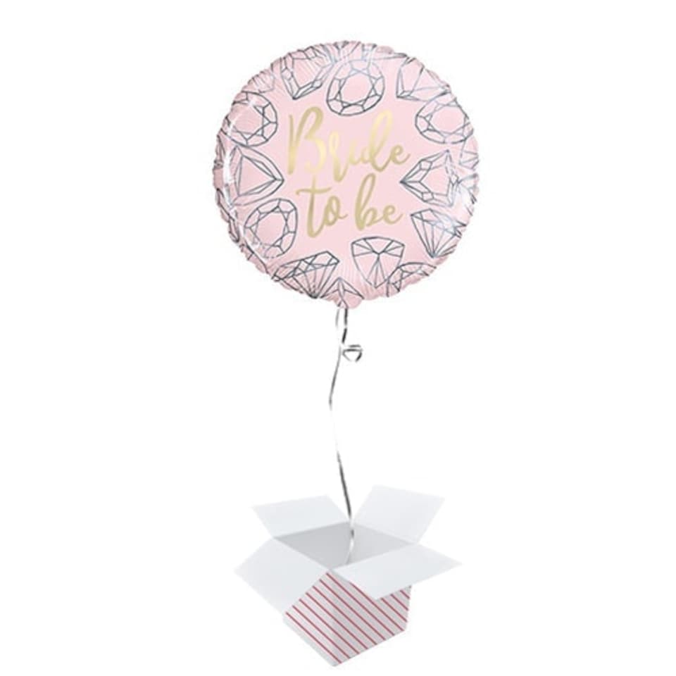 Pink Diamond Bride to Be Round Foil Helium Balloon - Inflated Balloon in a Box