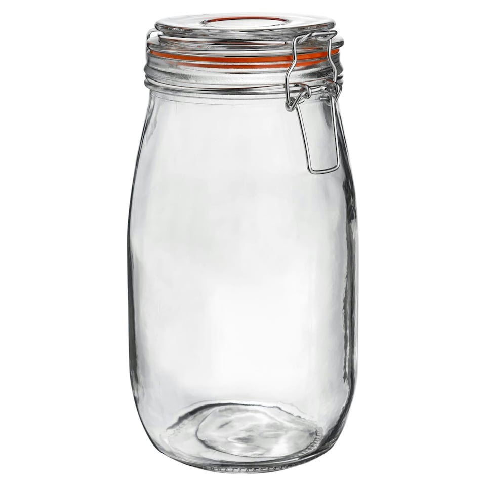 image 1 of Argon Tableware Glass Storage Jars with Labels - 1.5 Litre - Orange Seal - Pack of 6