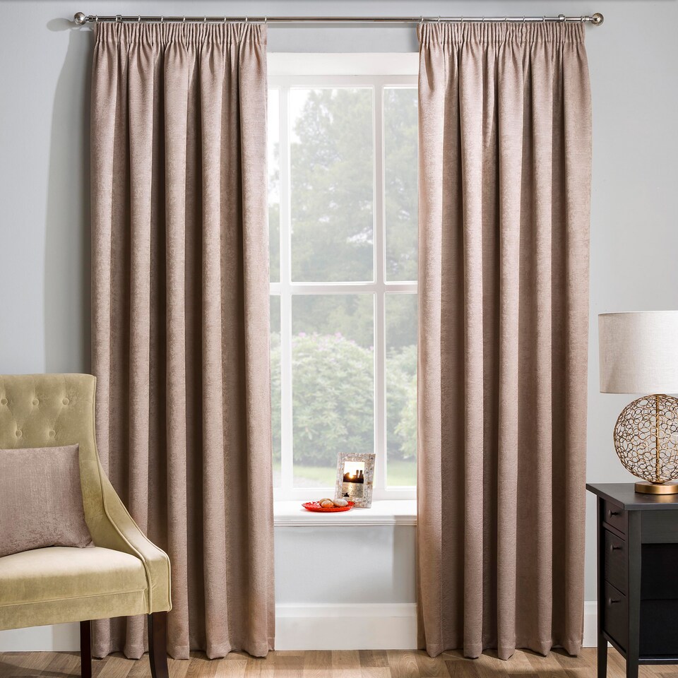 image 1 of Enhanced Living Matrix Latte Natural 66 x 90 inch (168x229cm) Tape Top Thermal Noise reducing Dim Out Curtains (PAIR) | Brown | Latte | 2