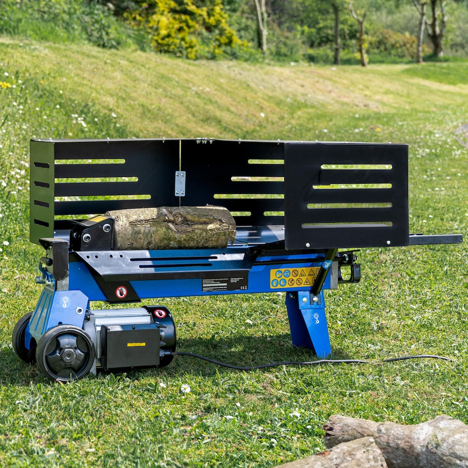 image 1 of Hyundai 7 Tonne Horizontal Electric Log Splitter with Hydraulic Ram, Steel Protection Cage 520mm Length Wood Chopper HYLS7000HE