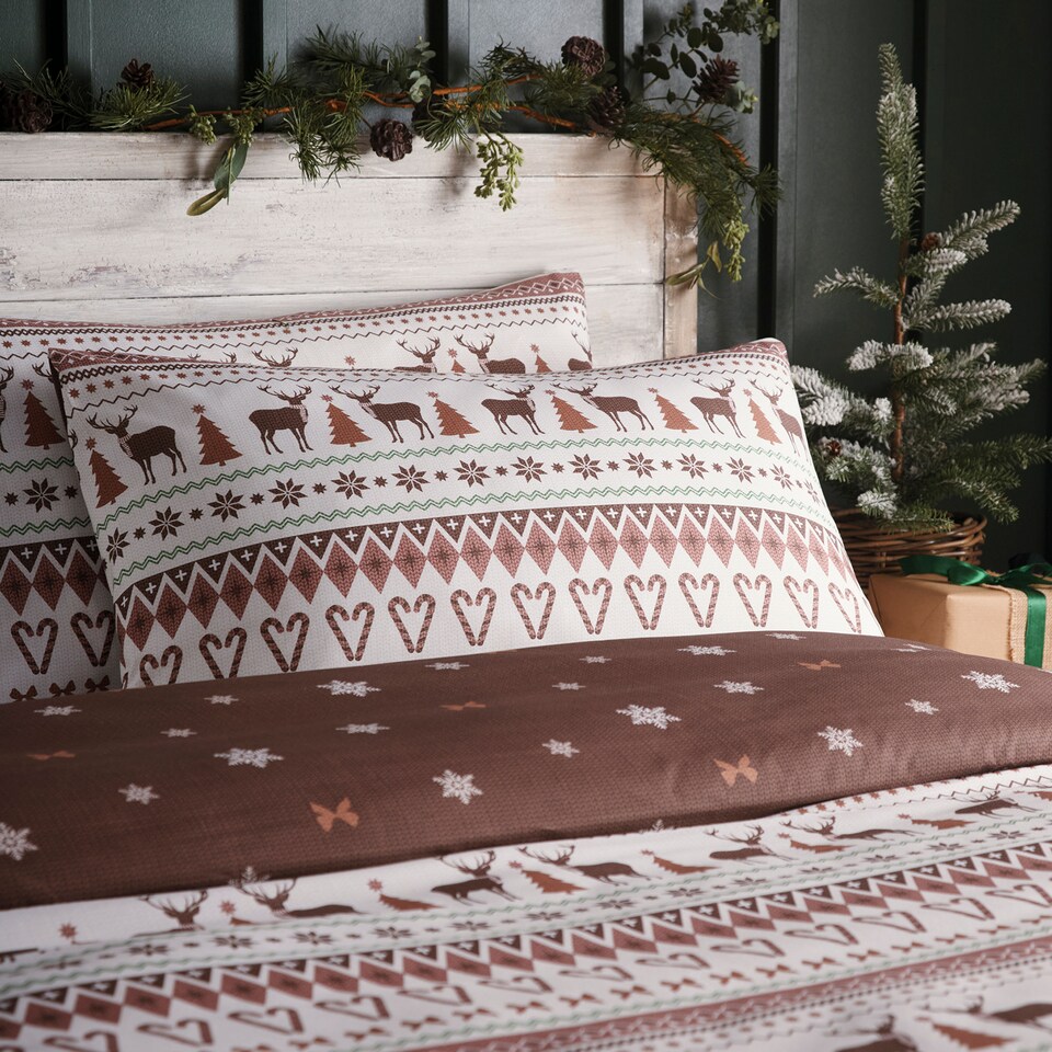 image 1 of Fusion Christmas Fairisle Duvet Cover Set Natural