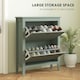 image 3 of HOMCOM 2 Drawer Shoe Cabinet with Flip Doors, Narrow Shoe Storage Cabinet with Removable and Adjustable Shelves, 14 Pairs Footwear Cupboard for Hallway, Entryway, 80 x 24 x 95.5 cm, Green | Green | 1