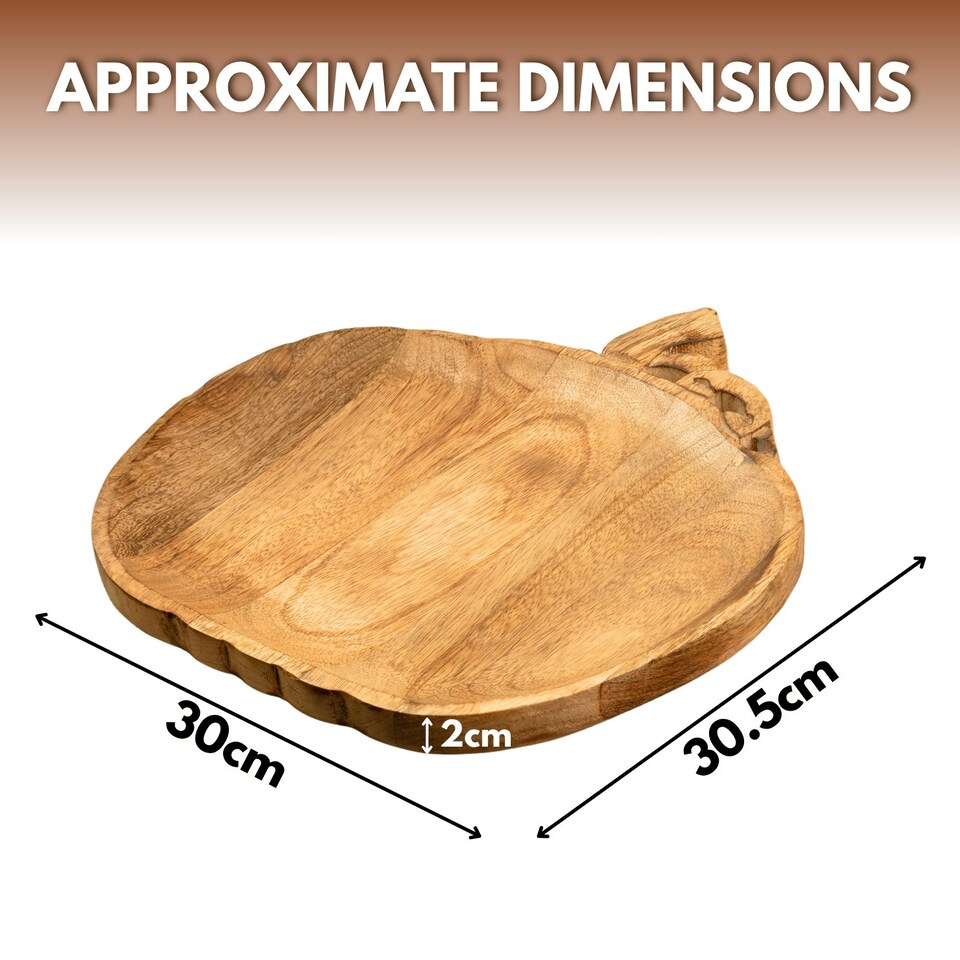 image 1 of Marco Paul Wooden Pumpkin Decorative Tray 30cm Autumn Centrepiece Brown