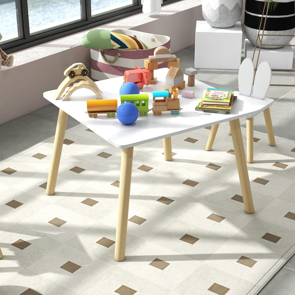 image 1 of AIYAPLAY 3 Pieces Toddler Table and Chair Set for Nursery, Playroom, Classroom White
