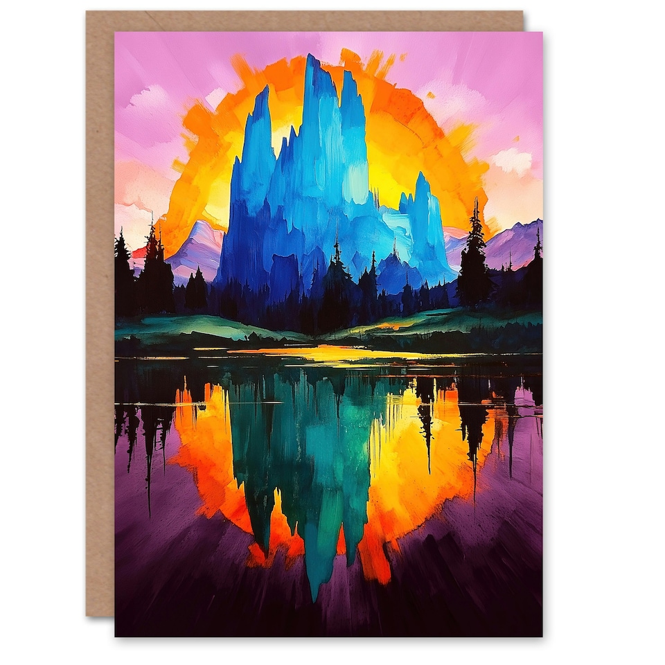 image 1 of Mount Fitz Roy Sunset Colourful Abstract Landscape Birthday Greeting Card