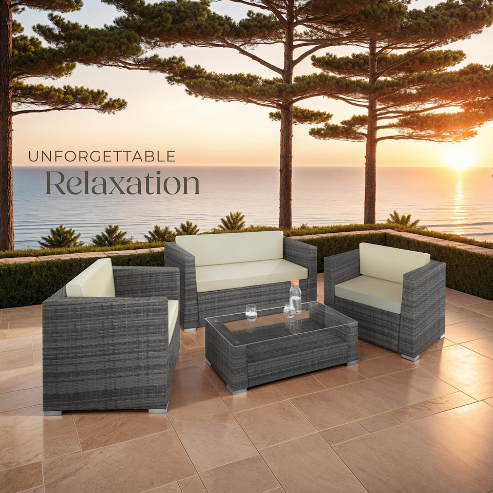 image 1 of Garden Furniture Set Munich - outdoor sofa, 2 armchairs, table, 2 cushion cover sets | Grey | grey | 135 x 67 x 73 cm | 1