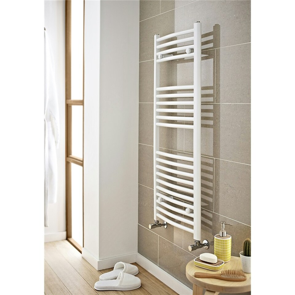 image 1 of 1600mm (H) x 300mm (W) - Vertical CURVED - 22mm - White - Bathroom Towel Rail - (Clifton Rail) -(1.6m x 0.3m)