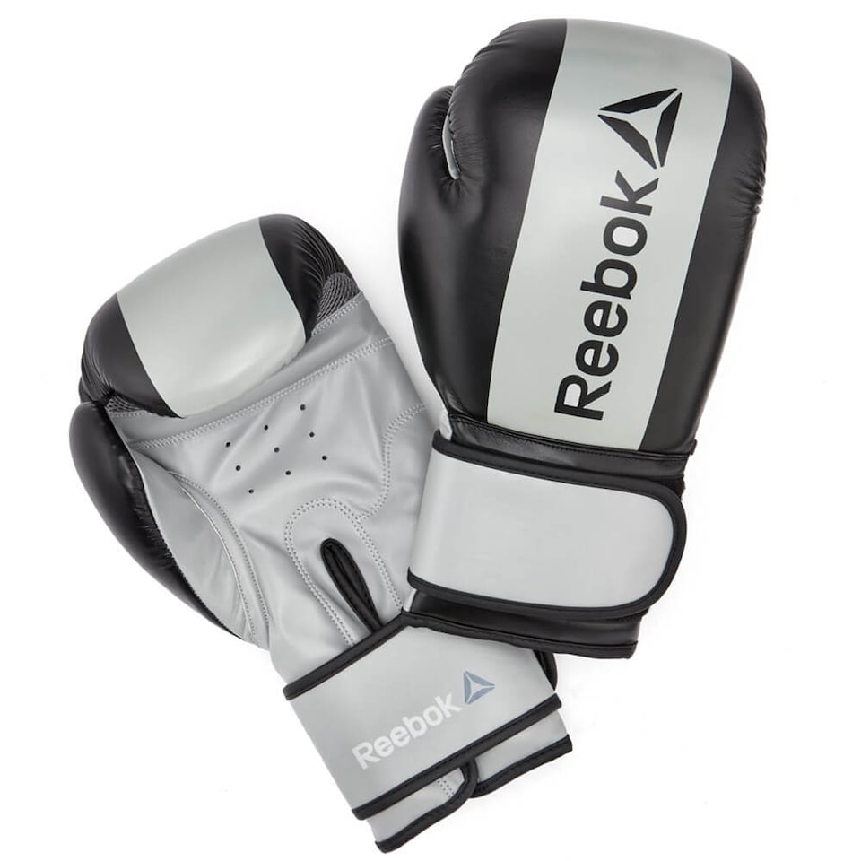image 1 of Reebok Boxing Gloves Grey, 14oz — Breathable Mesh Palm & Hook-and-Loop Strap | Grey | Black and Grey | 14oz