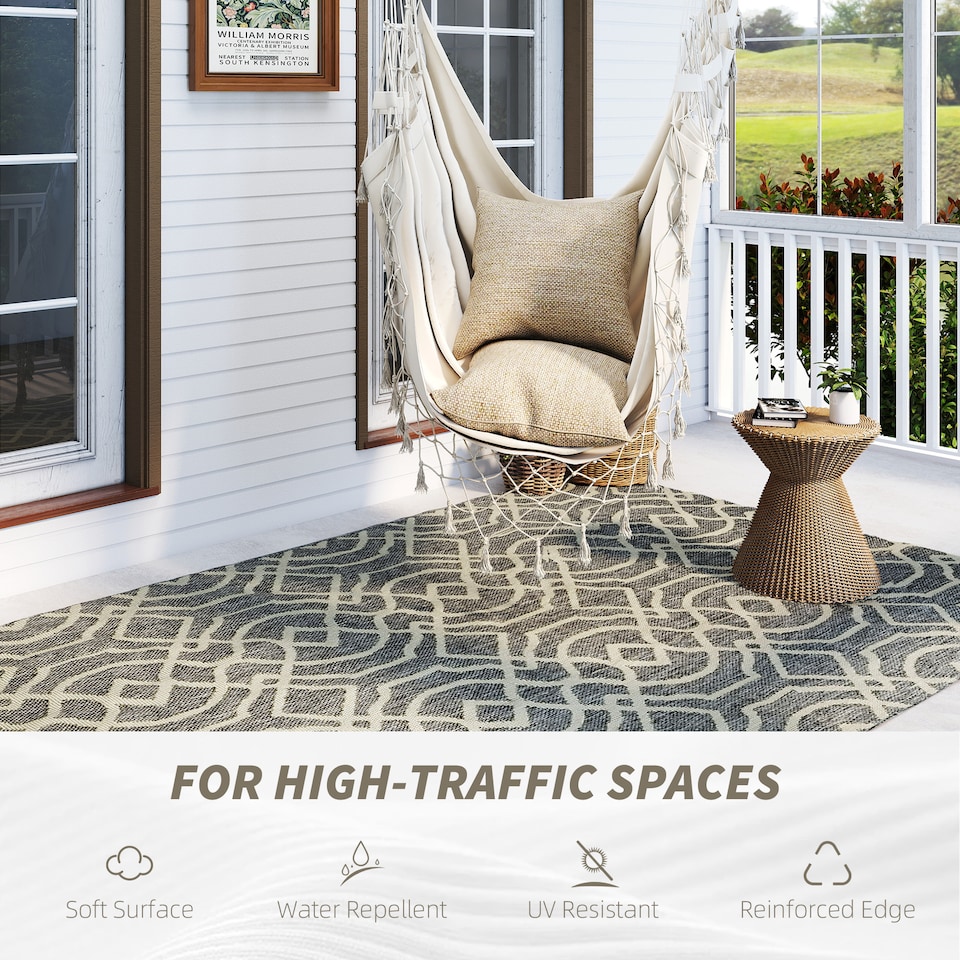 image 1 of HOMCOM UV Resistant Area Rug, Easy-Clean Machine Washable Indoor & Outdoor Rug with Geometric Pattern for Kitchen, Bathroom, Living Room, Patio, Garden, 230 160 cm, Grey | Grey