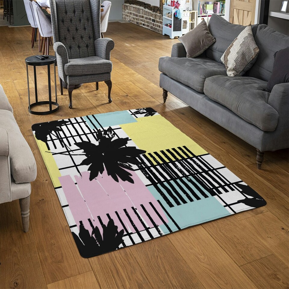image 1 of Geometric Shape & Leaf Print (Rug) Multi | XL: 160x230cm
