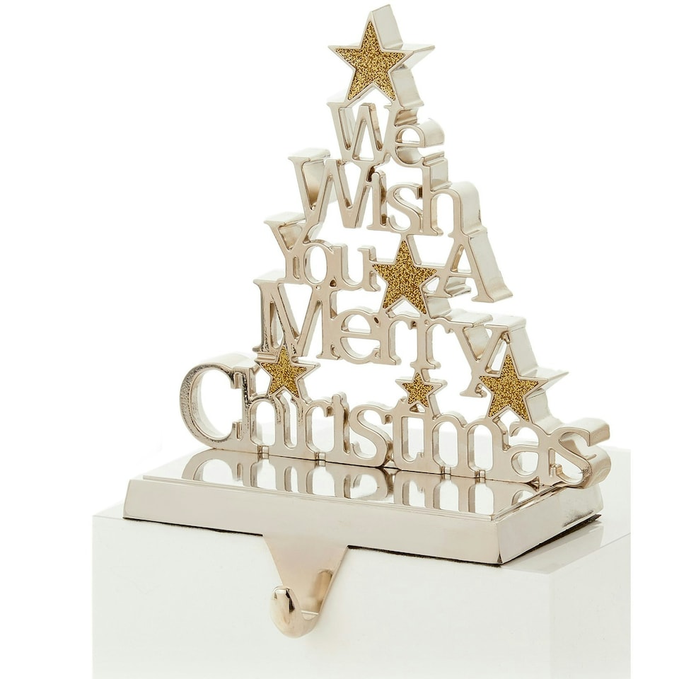 Premier Christmas Stocking Holder Metal Silver Merry Christmas Stars 16cm