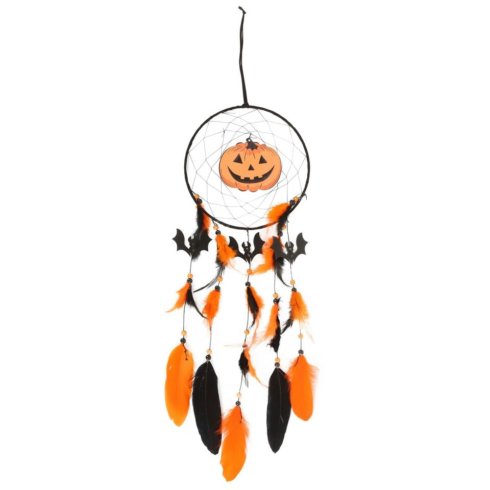 Pumpkin Halloween Dreamcatcher - Feathers