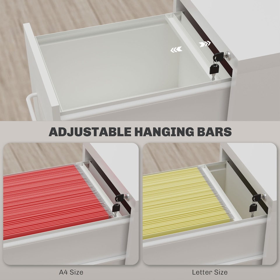 image 1 of HOMCOM 3 Drawer Filing Cabinet, Vertical File Cabinet with Adjustable Hanging Bar for A4 and Letter Size, Steel Printer Stand for Home Office, Cream White