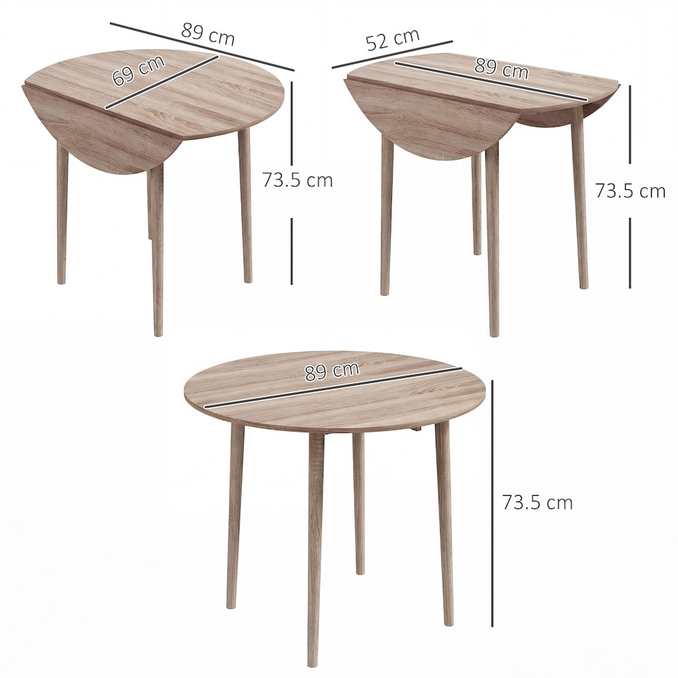 image 1 of HOMCOM Foldable Dining Table, Round Drop Leaf Table, Wood Legs, Natural