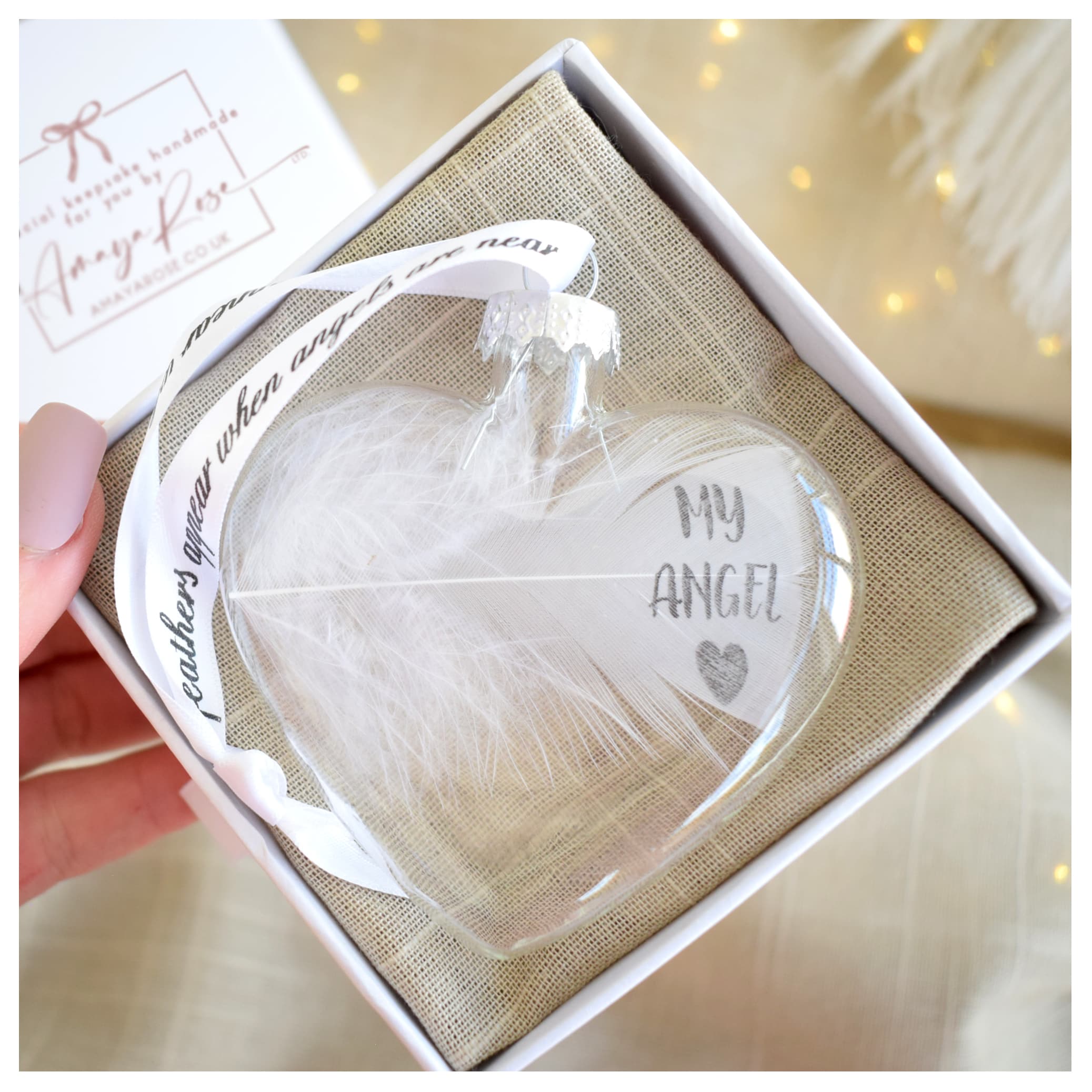 Amaya Rose Ltd My Angel In Memory Heart Feather Bauble Remembrance Keepsake Boxed in Clear