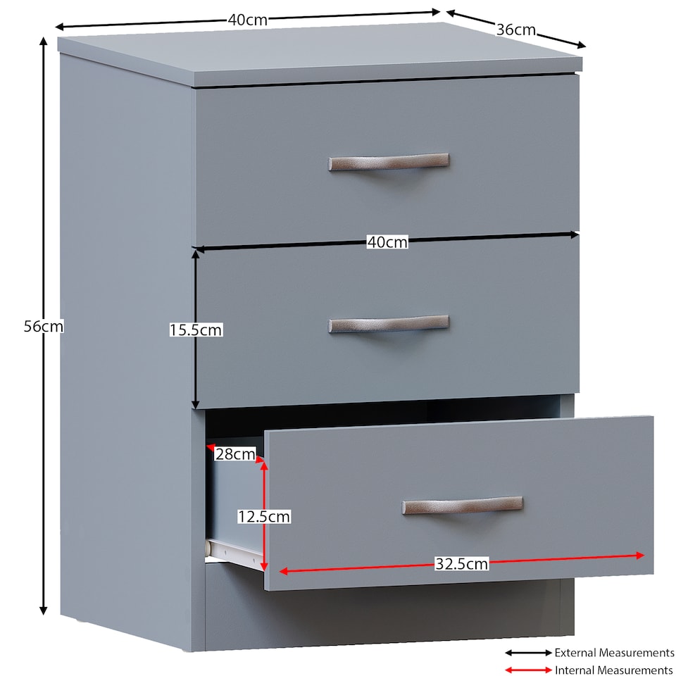 image 1 of Vida Designs Riano 3 Drawer Bedside Chest Cabinet Table Nightstand, Grey