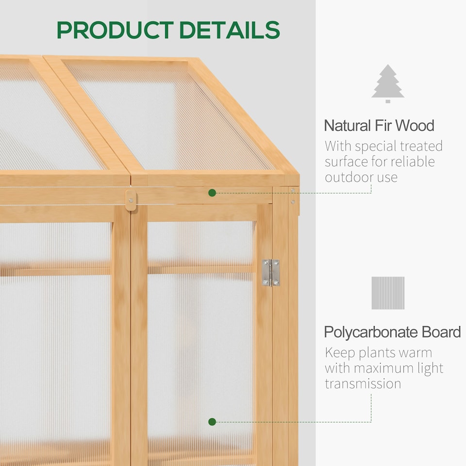 image 1 of Outsunny Wooden Greenhouse Cold Frame Grow House w/ Double Door for Flower Brown
