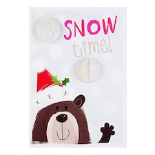 Christmas Card Snow Time Cute Bear in a Santa Hat